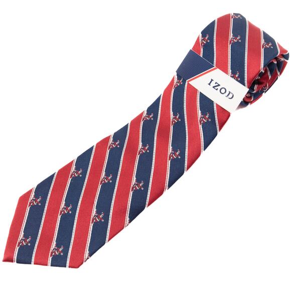 Izod Red & Blue Striped Silk Santa Skiing Christmas Neck Tie Necktie - Picture 1 of 7